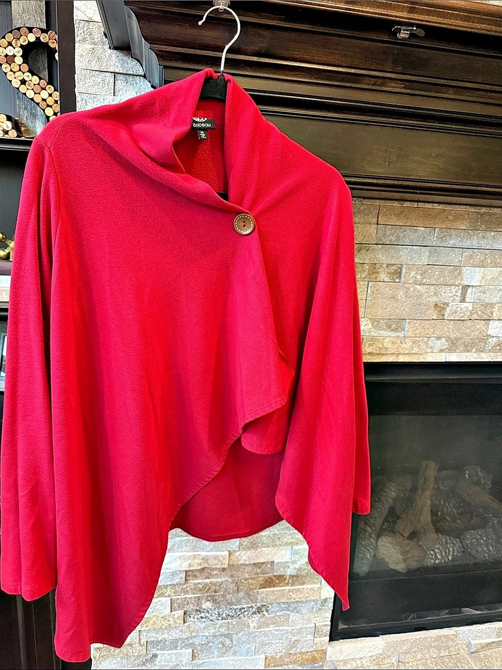 Bobeau One-Button Wrap Cardigan Draped Shrug Red Size Medium